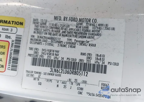 2013 Lincoln Mkz Hybrid z USA, uszkodzony, nr VIN 3LN6L2LU6DR805112